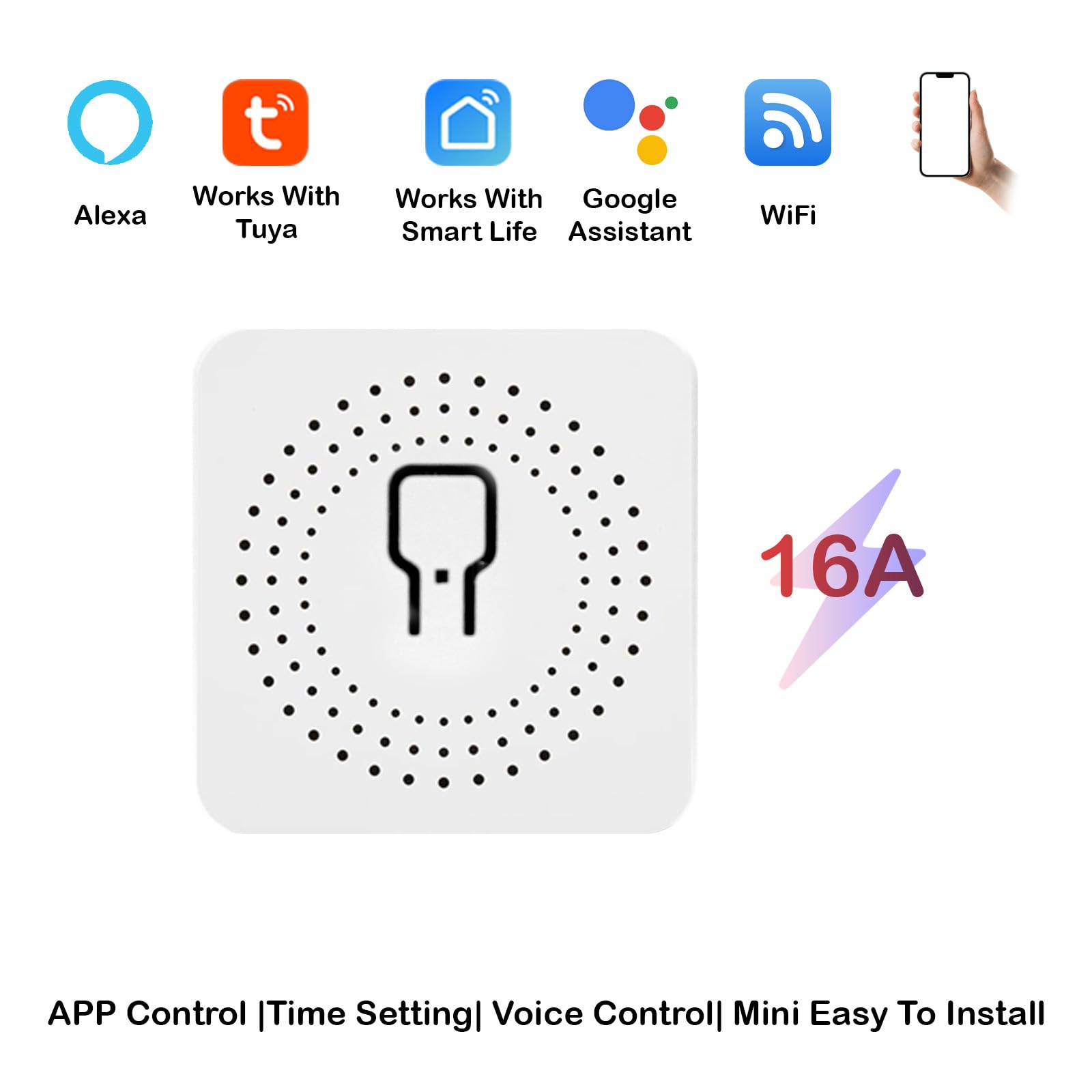 6 Pièces Alexa Interrupteur Connecté, Interrupteur Wifi Smart Life, 16A | 2.4G Interrupteur Intelligent Compatible avec Alexa assistants vocaux, Smart Life, Tuya, Mini Alexa Switch, Fil Neutre Requis