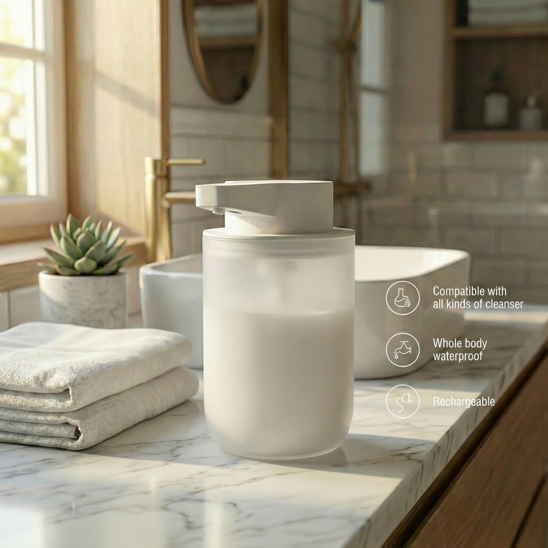 300ml Automatic Foaming Soap Dispenser Rechargeable, Touchless Infrared Sensor Hand Soap Dispenser with Dual Foam Modes, Type-C Charging for Kitchen and Bathroom