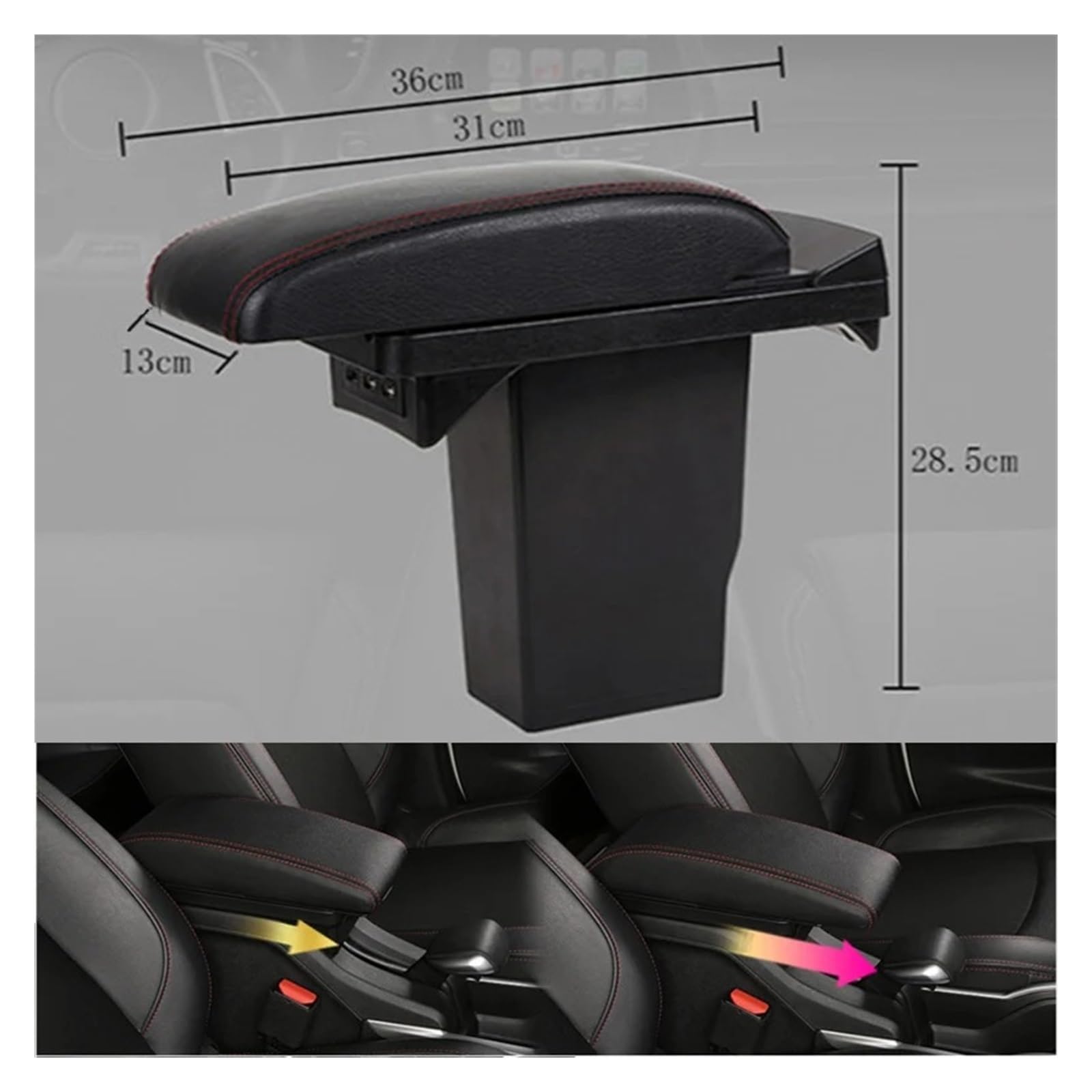 per Peugeot 2008 2012-2018 Box Bracciolo per Auto Parti di Adattamento Dettagli Interni Box Portaoggetti Centrale Speciale Bracciolo Braccio USB Bracciolo Box Centro(A Black White Line)