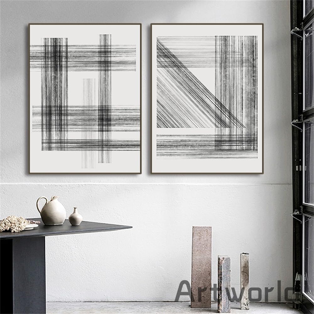 WBYZAC 2 Pieces-Nordic Minimalist White Abstract Geometric Art Canvas Posters and Printed Wall Pictures for Living Kitchen Office Room Home Decor-50 * 70cm (No Frame)