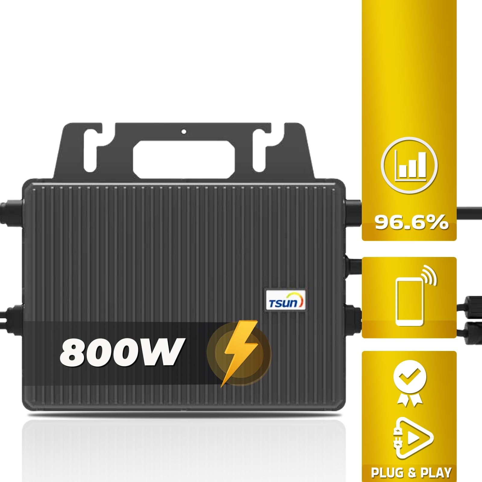 SUNNIVA® 920W Balkonkraftwerk BIFAZIAL FULLBLACK komplett Steckdose TSUN 800W Wechselrichter, PV Solaranlage, 2x 460W Glas-Glas Solarmodule, inkl. 5m Kabel, Bluetooth WIFI, Komplettset