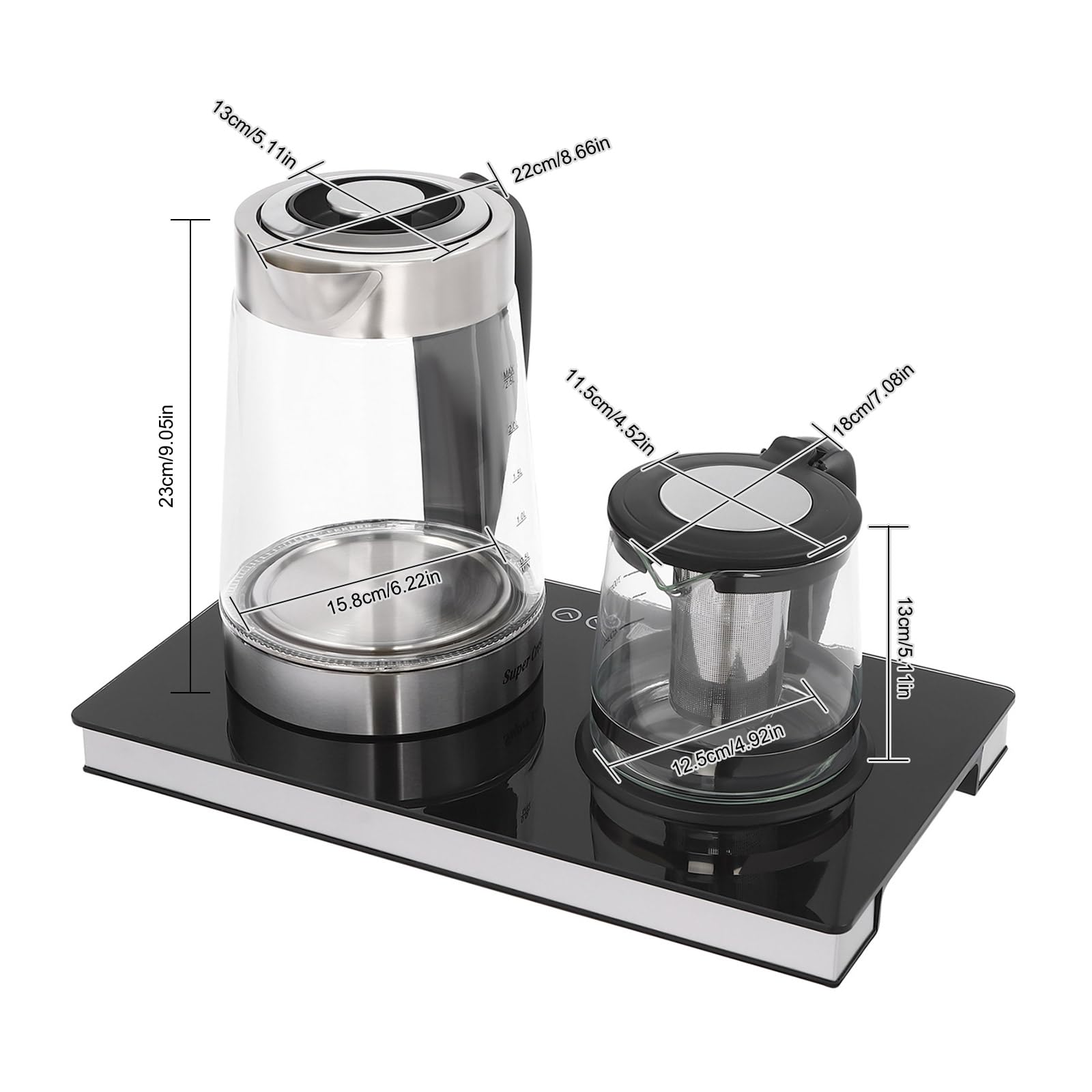 Hervidor eléctrico con ajuste de temperatura, 2,5 L + 1 L, tetera de vidrio, tetera eléctrica multifuncional con colador de té, 1800 W