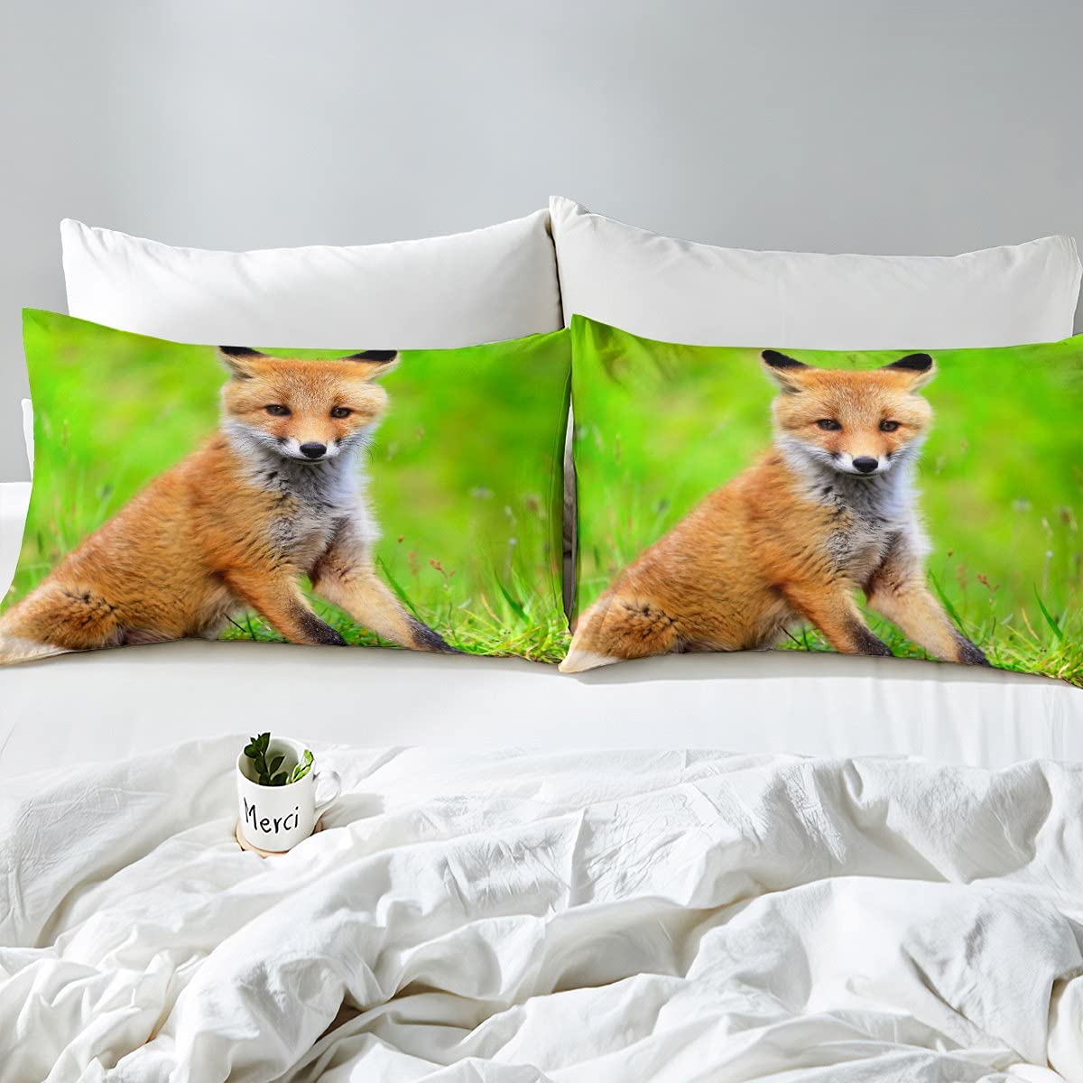 Volpe Set Di Biancheria Da Letto Con Stampa 3D Artistic Animal Per Bambini E Adulti, 3 Pezzi Copripiumino in Microfibra Con Chiusura Lampo E Federe, Morbido, Resistente, Traspirante Double(200x200cm