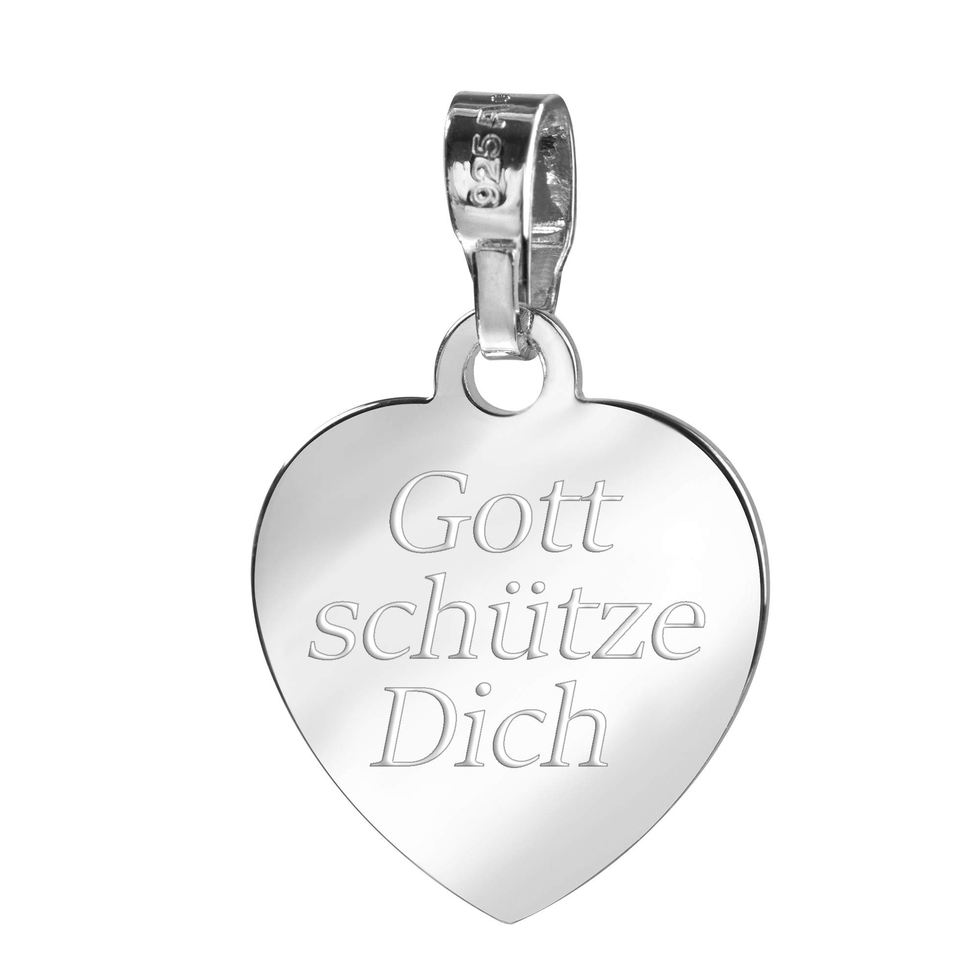 Schutz-Engel Herz-Anhänger Silber-Anhänger 925 Sterling Silber für Damen, Herren und Kinder mit Gravur Gott Schütze Dich als Kettenanhänger + Schmuck-Etui