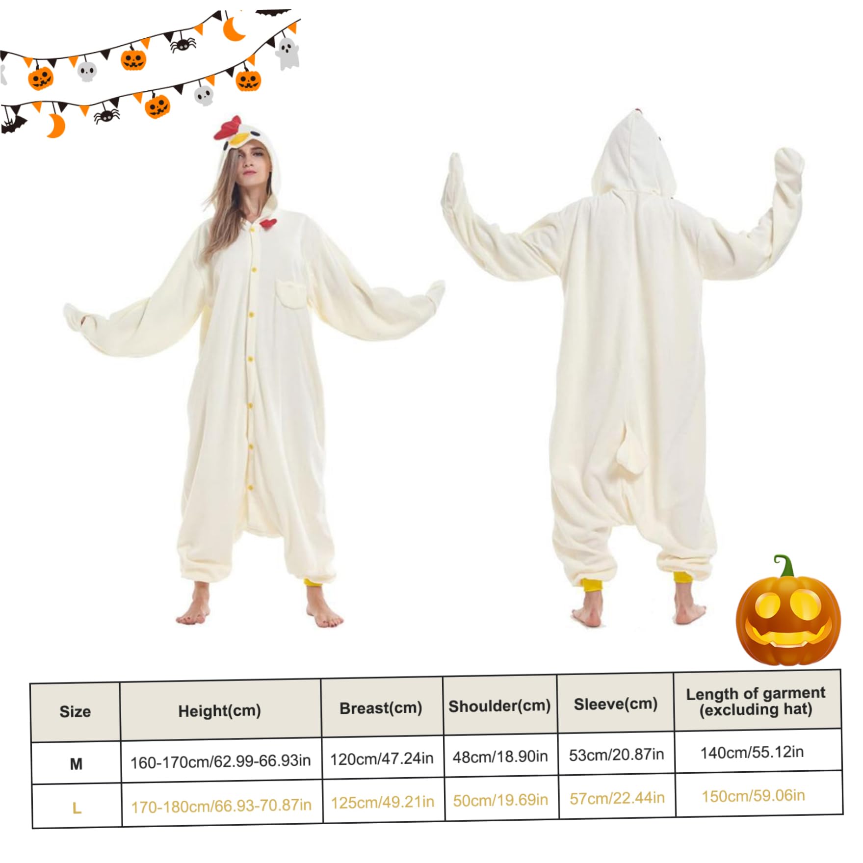 Disfraces de Halloween Cosplay Pollo Mono Polar Polar Disfraz de Pollo Disfraz de Animal Unisex Pijamas de una Pieza Cosplay Dibujos Animados Halloween Navidad Ropa de Dormir para Adultos.