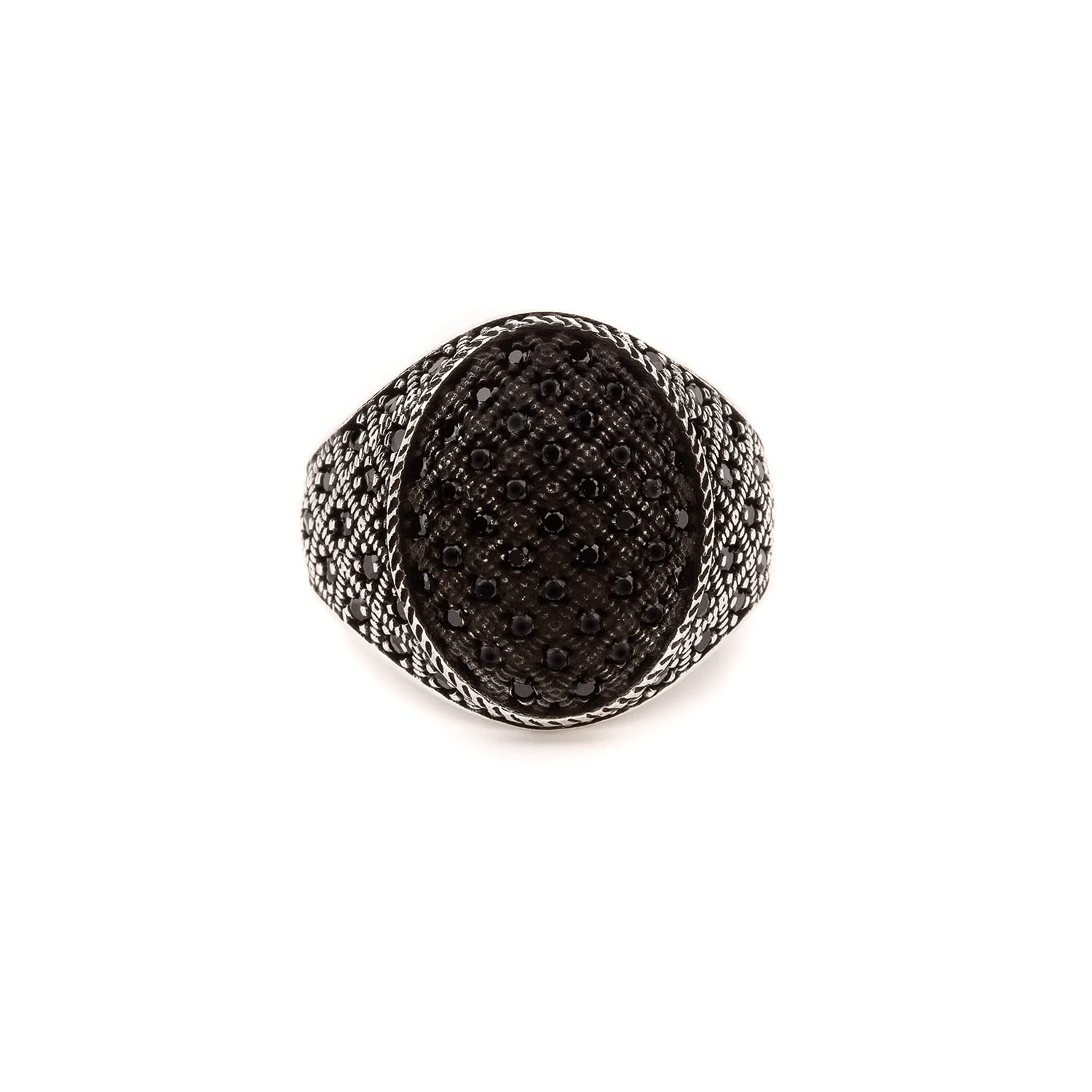 ChicottaMen's Meshed Design Oval Sterling Silver Ring with Diagonally Placed Small Marcasite Stones on the top