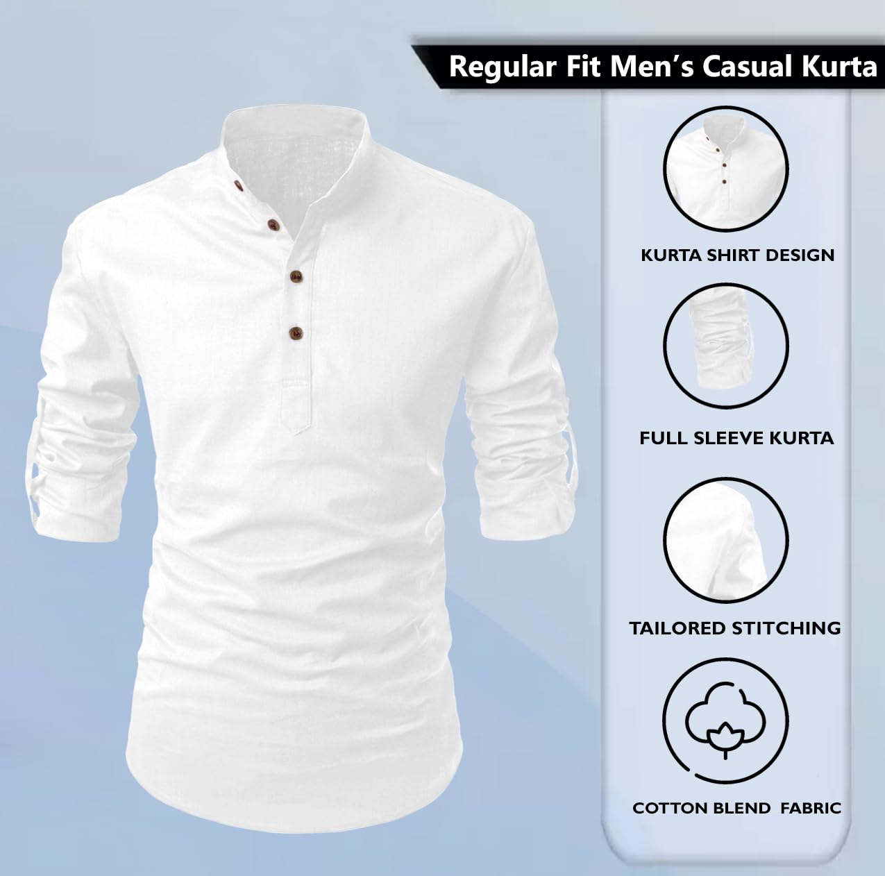 Zombom Camicia da uomo in misto poliestere misto cotone manica lunga stile mandarino/stile cinese
