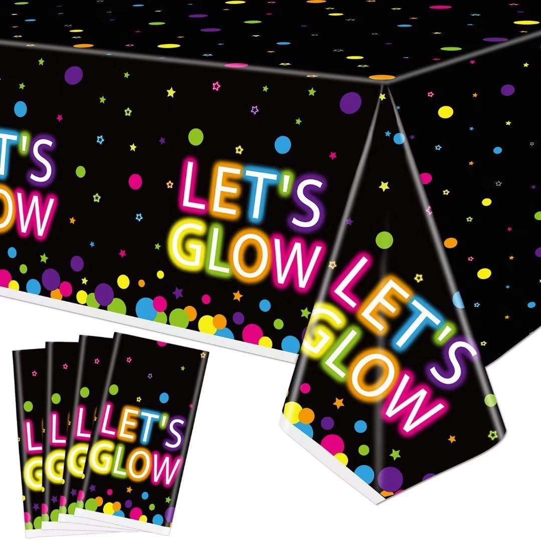 XJLANTTE 4 Pack Neon Plastic Table Covers - Black Light Table Cloths for Glow in The Dark Birthday Party Decorations, 51"x86.6"