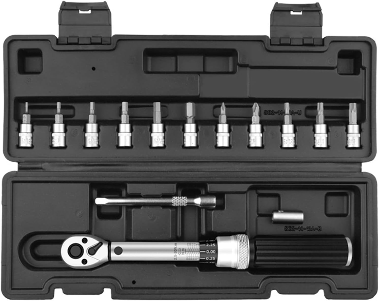 2.5-30Nm 1/4inch 14PCS Torqued Wrench Set Torqued Wrench Tool Bits Set 72-tooth Adjustable Torqued Wrenches with Storage Box