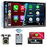 7 Inch Touchscreen Car Radio with Apple Carplay and Android Auto - Bluetooth, Backup Camera, Mirror Link, SWC, USB/AUX/Subwoofer