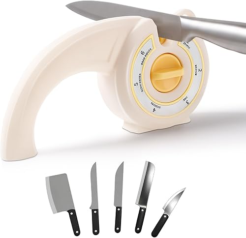 Afilador de cuchillos 6 en 1 con perilla giratoria, afilador multiusos para cuchillos de cocina, tijeras y cuchillos de pan, base antideslizante,