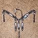 MOUSM Finish Line Western Headstall and Breast Collar Set – Black Alligator Print with Silver Studs & Black-White Conchos – Argentina Cow Leather Gift for Barrel Racing Champions