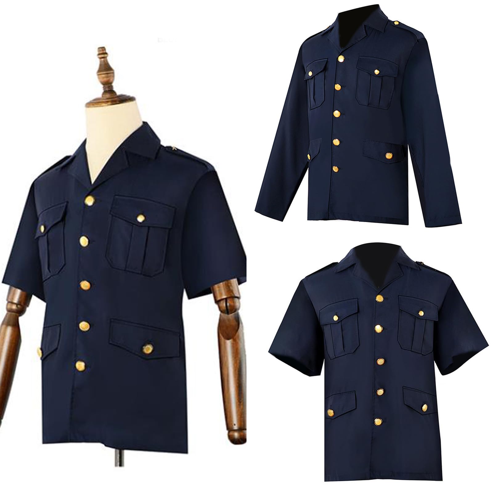 Multiuso Camicia Blu Maniche Corte/Lunghe Button Up Colletto Uniforme di sicurezza Camicetta Casual Abbigliamento da lavoro con tasche con patta Abito professionale
