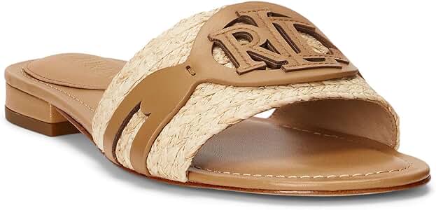 LAUREN Ralph Lauren Women's Alegra Raffia & Leather Slide
