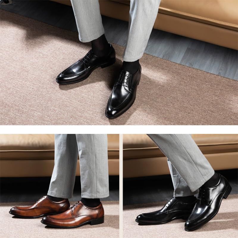 Men's Dress Shoes Casual Business Lace Up Oxfords Shoes Breathable Leather Wingtip Brogue Shoes Classic Pointed Toe Derbys for Men3
