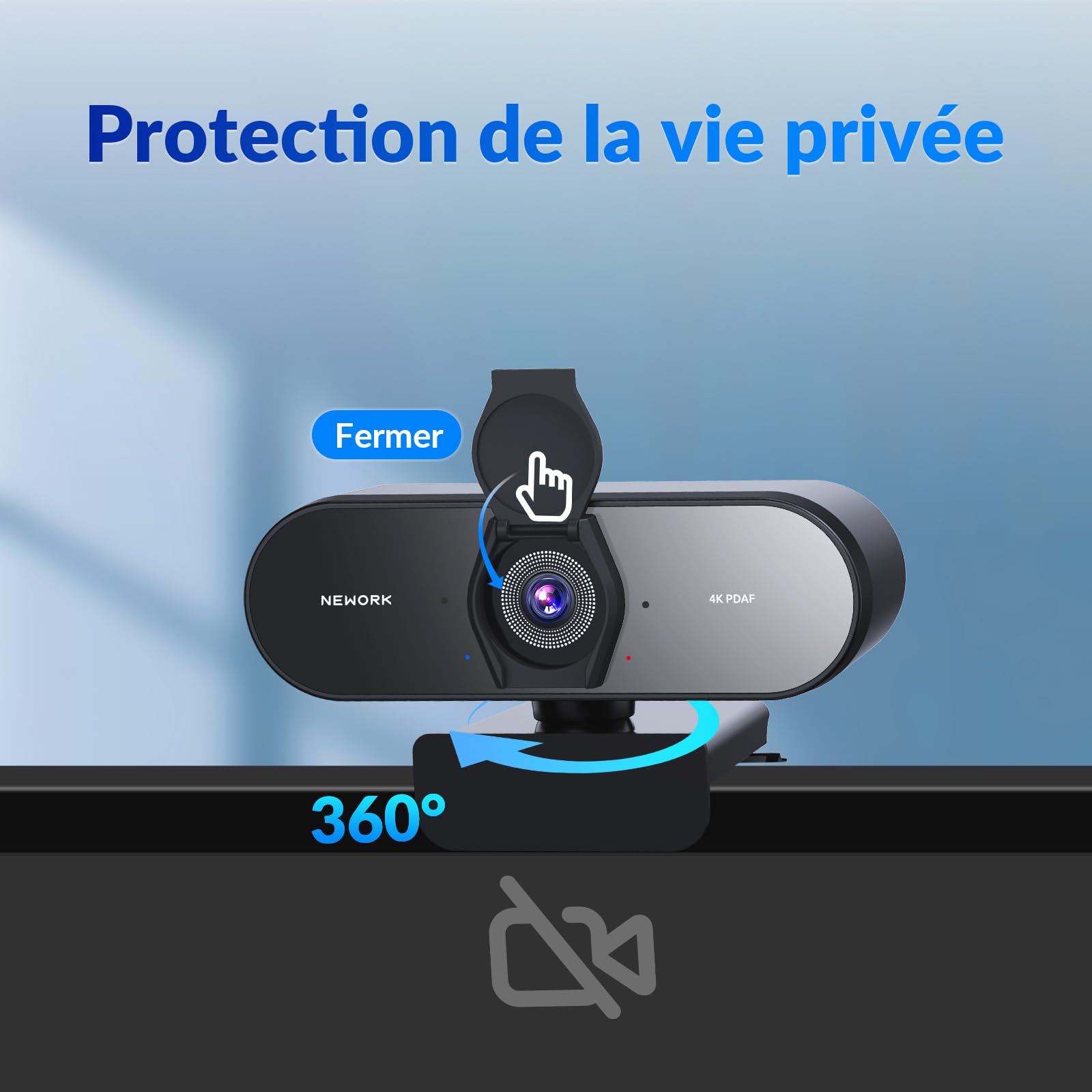 Webcam 4K UHD avec Autofocus Ultra-Rapide PDAF+CDAF, 1080P@60FPS, Microphones à Réduction de Bruit, Lumière Auto-Adaptée, USB Plug & Play, Cache de Confidentialité, Angle de Vue 79°