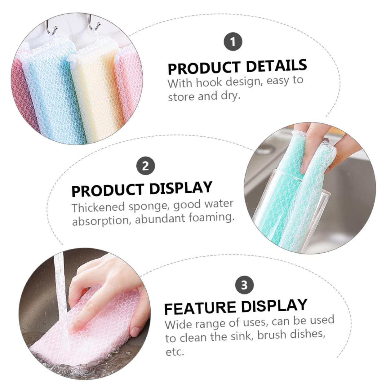 SOLUSTRE Household Cleaning Sponge Kitchen Scrubbing Dishwashing Set Random Color