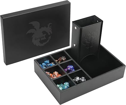 Grajar 3 in 1 Dice Tray with Lid, Portable Dice Box Storage, DND Dice Holder for Dungeons and Dragons D&D RPG MTG Table Games Black