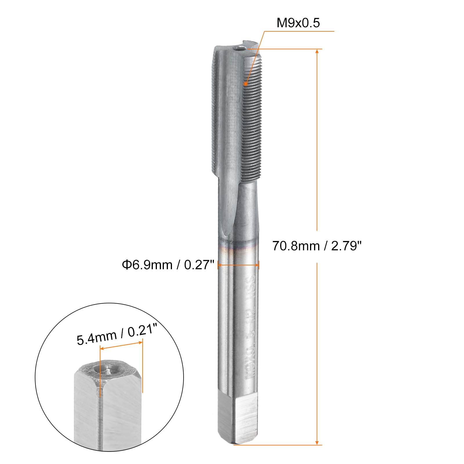 HARFINGTON M9x0.5 Metric Thread Tap 6542 Cobalt High-Speed Steel TiCN Coated Plug Tap Right Hand Straight Flutes Screw Threading Hand Tap