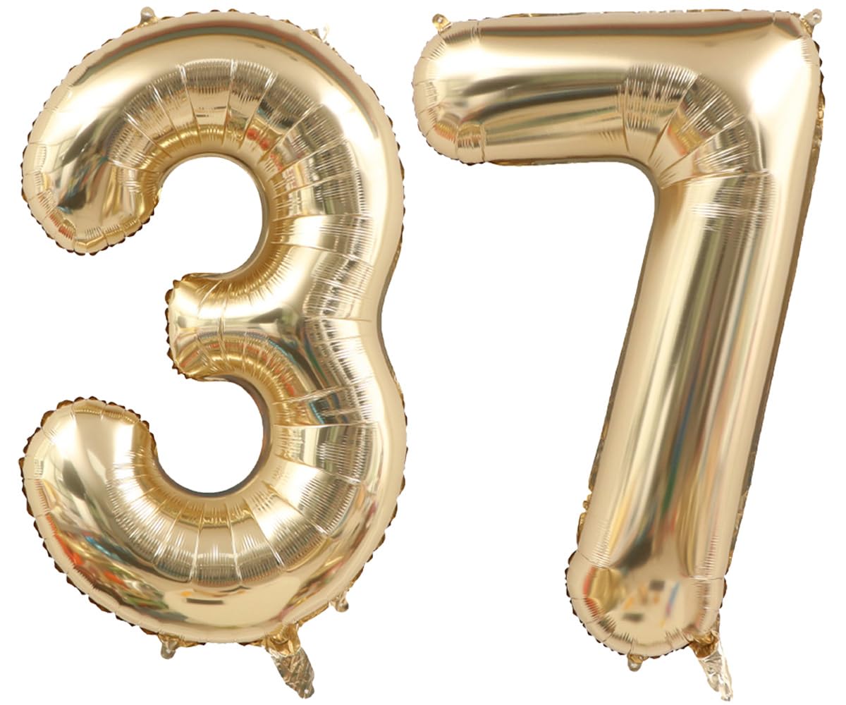 Light Gold Number 37 Balloon 40in White Gold 37 Foil Mylar Digital Balloon | Champagne Gold Birthday Jumbo Giant Large Helium Balloons 37th or 73rd Anniversary Events Party Decorations Supplies