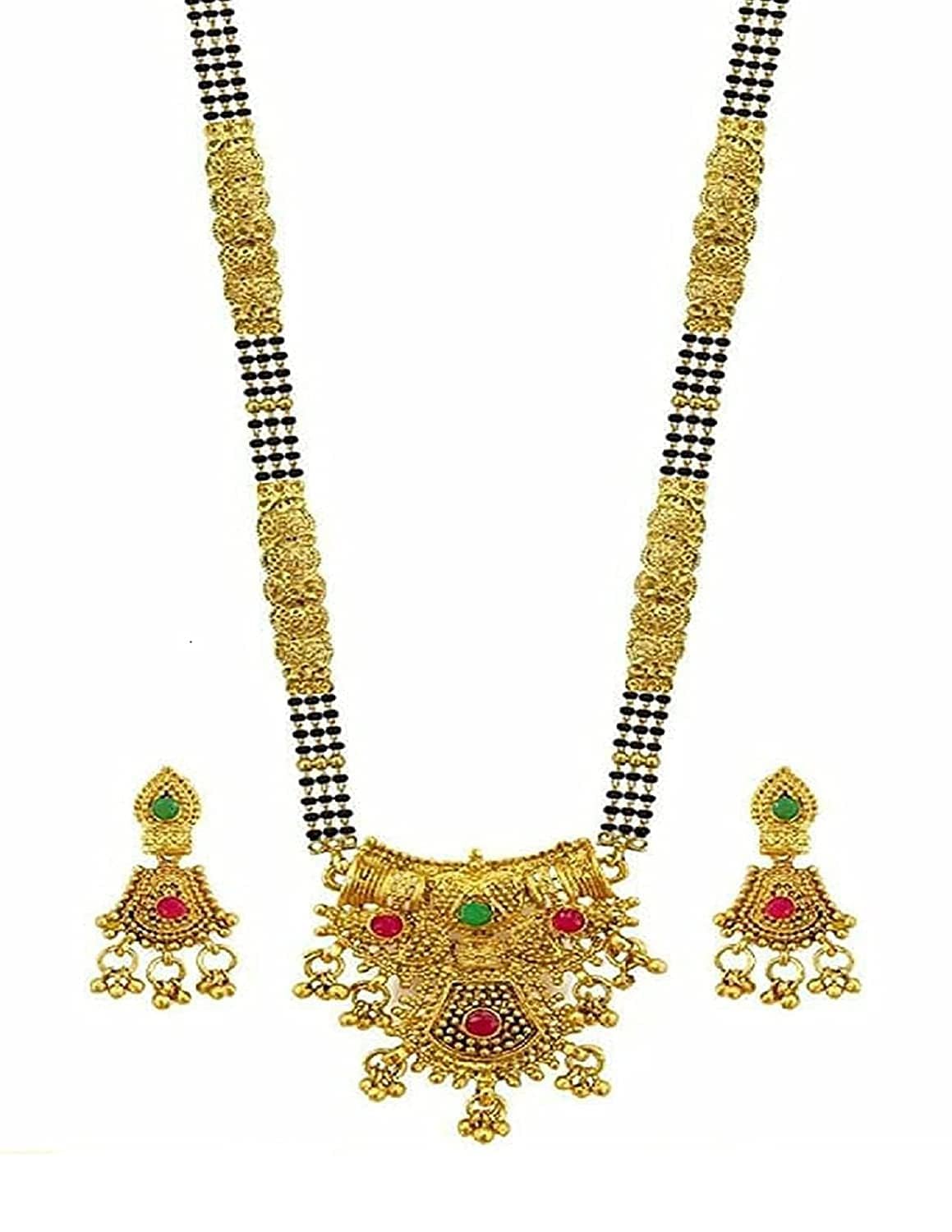 Soni Jewellery Mangalsutra Black Crystal Beads Chain Wedding Bridal Color Stones Gold Plated Pendant Tanmaniyam Jewelry With Earrings For Women (B0C2Q3XZWG) Amazon Price History, Amazon Price Tracker