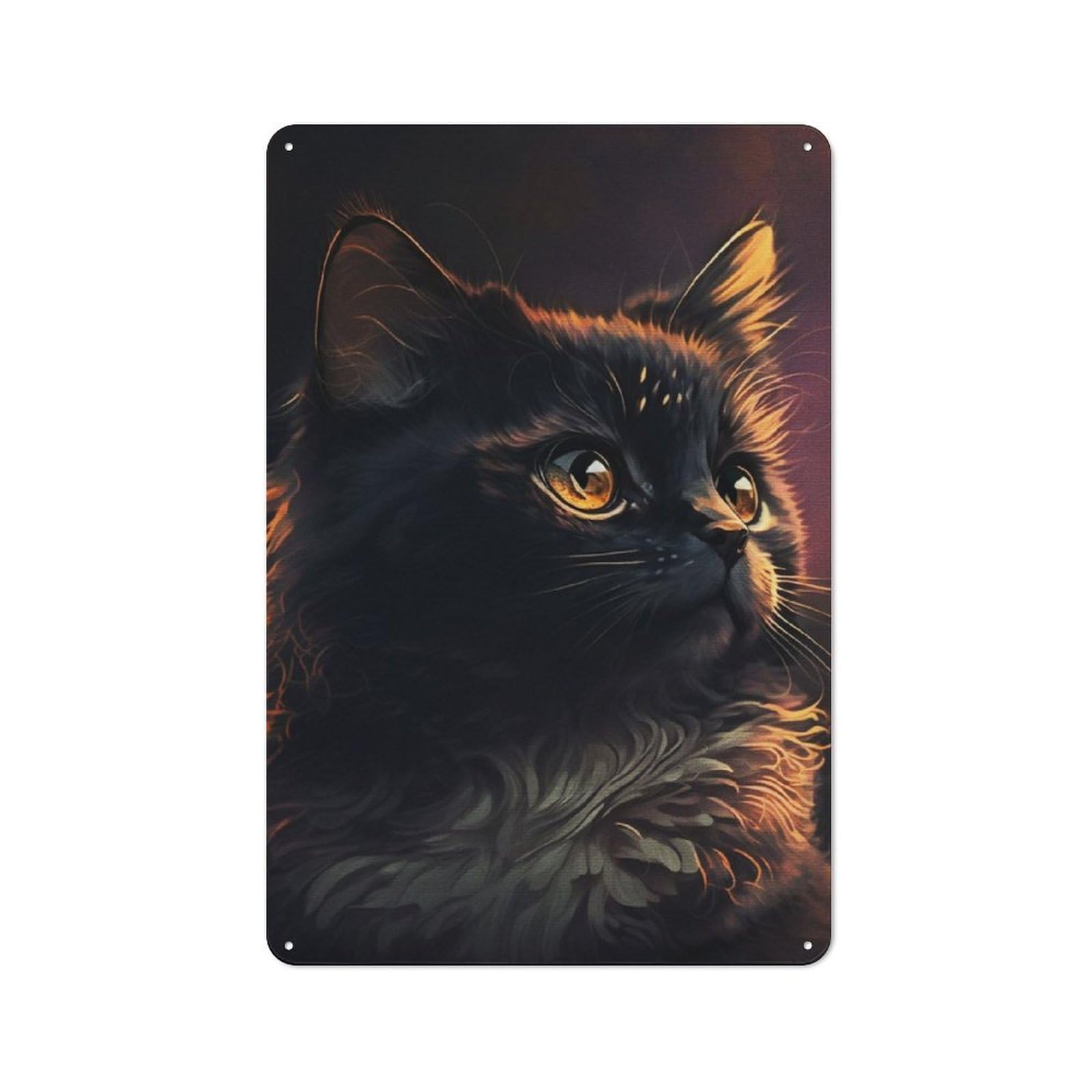 Metal Wall Sign 30x20cm Featuring Portrait Black Cat for Café Or Home Bar, for Metal Sign Collectors, for Garage And Workshop Walls