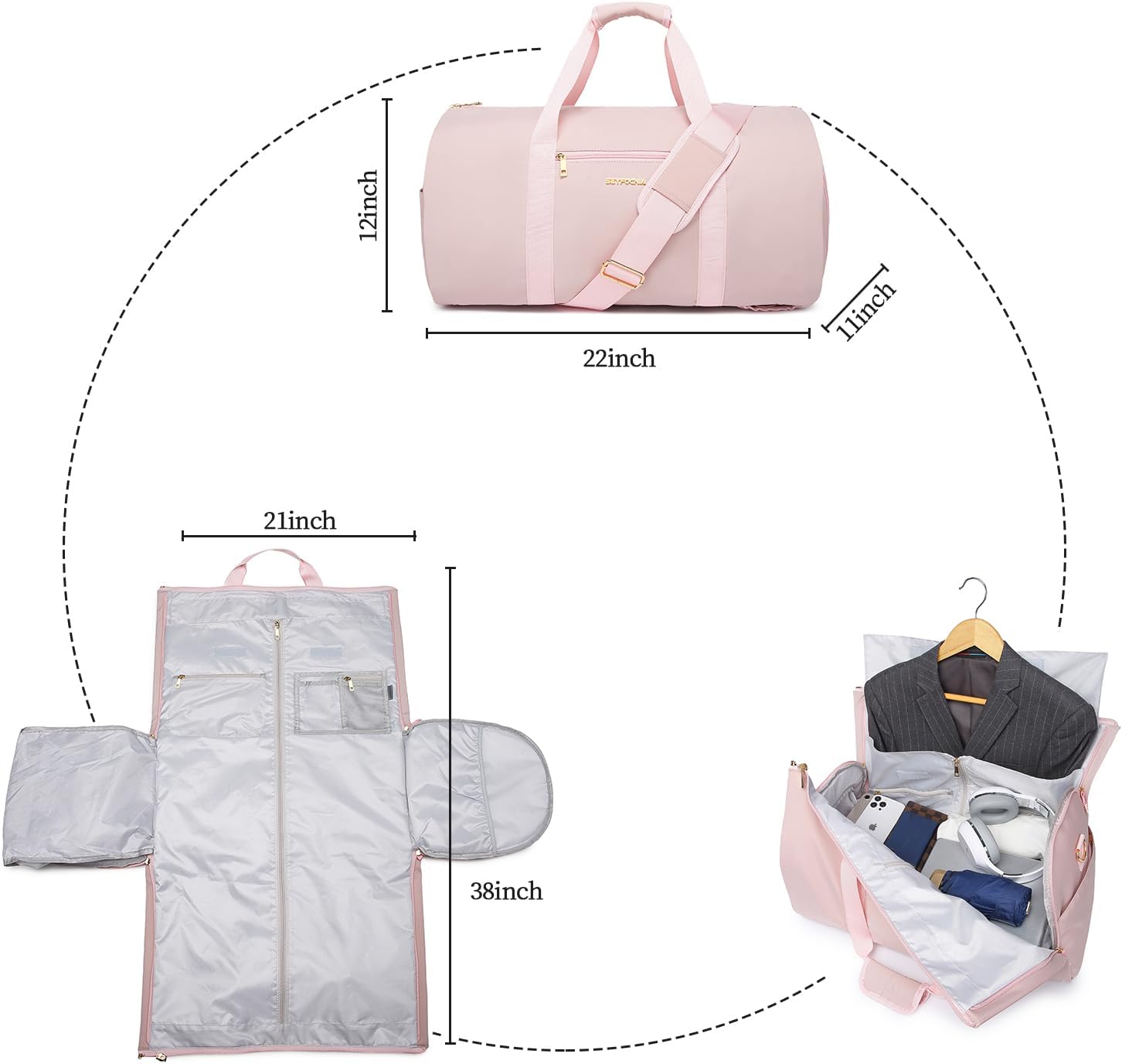 seyfocnia Convertible Travel Garment Bag,Carry on Garment Duffel Bag for Women - 3 in 1 Garment Backpack Hanging Suitcase Suit Business Travel Bag