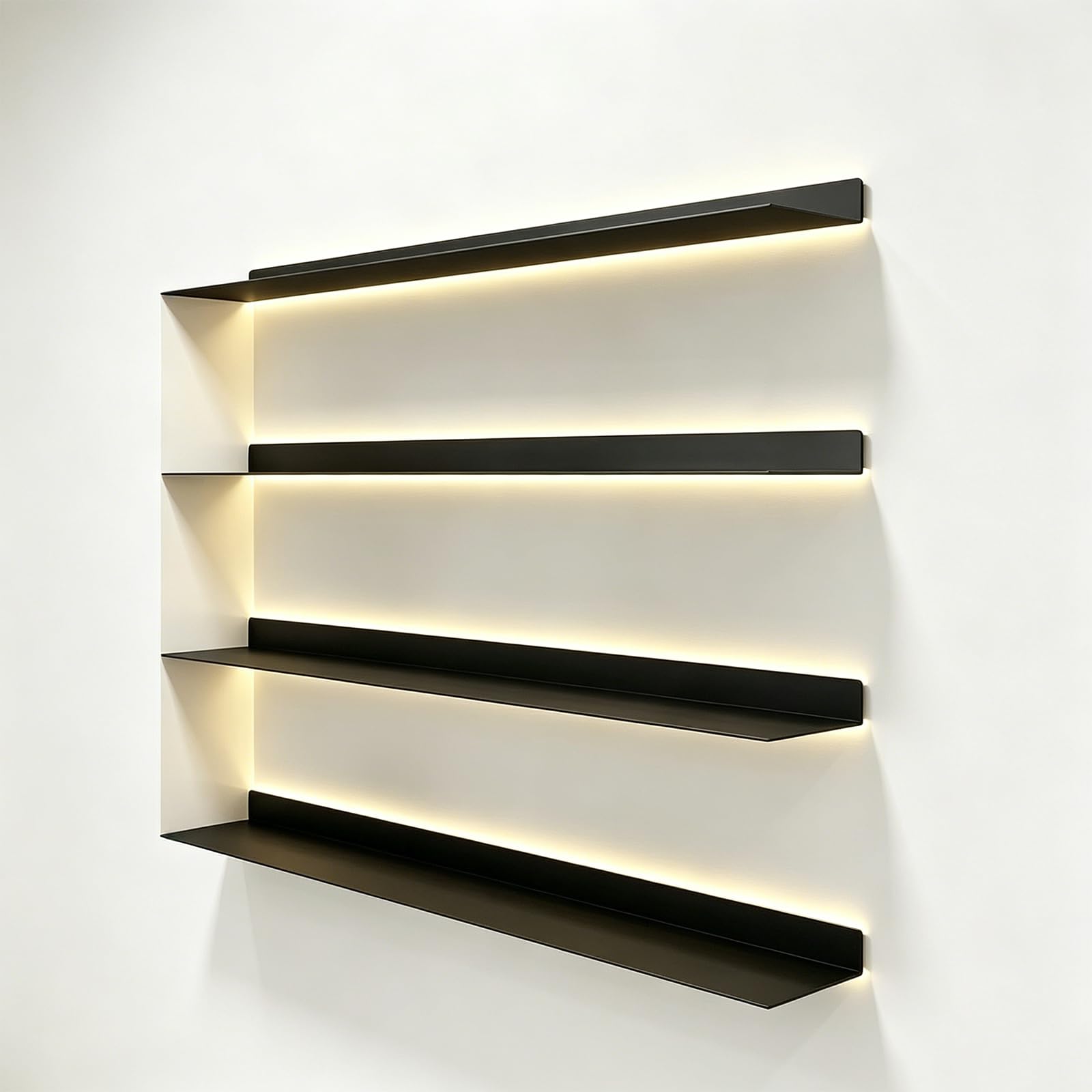 Estantes Flotantes Metálicos De Pared con Luces Led, Gran Capacidad De Carga para Sala De Estar, Cocina Y Baño, Estante Expositor con Iluminación Led Integrada (Negro, 80 Cm).
