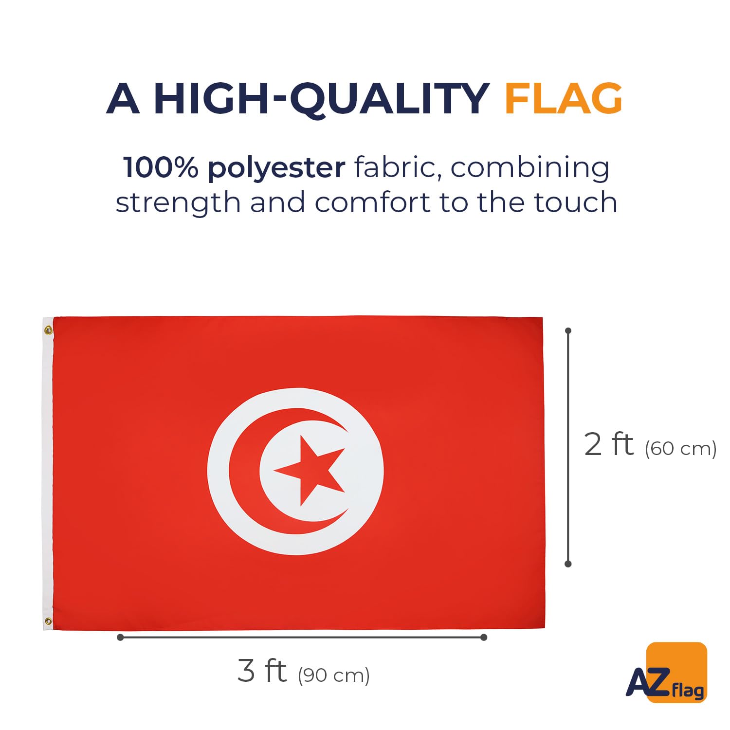 AZ FLAG, Tunisia Flag, 2x3 Ft, Light Polyester Tunisian Banner with Two Brass Eyelets, Fade Resistant, Vivid Colors - Image 2