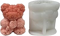 Vista 11 de Naysku Molde de silicona de oso de flores 3D, molde de vela de silicona de oso, moldes de resina de oso de flores de corazón para hacer velas, molde