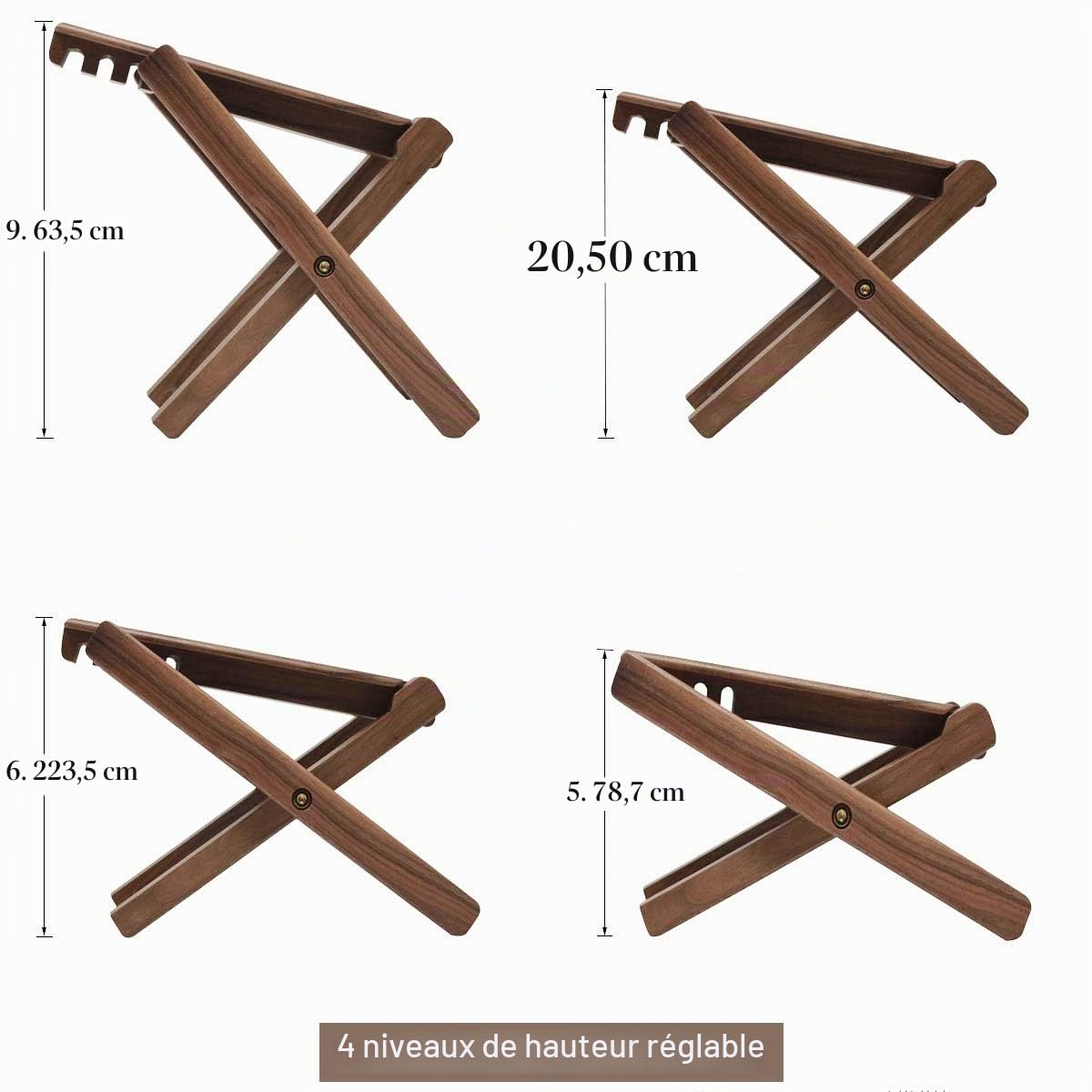 KingPoint Repose-pieds pliable en bois massif pour guitare - 4 niveaux de hauteur réglables - Noir