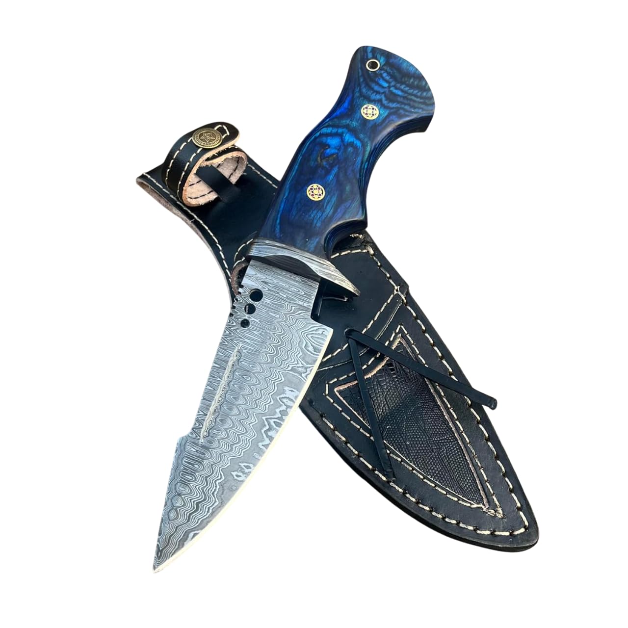 faiqenterprice Custom Handmade Damascus Steel Hunting Knife with Leather Sheath - Ideal for Skinning, Camping, Outdoor - EDC Fixed Blade Bushcraft Horizontal and Vertical Carry Knives For Men