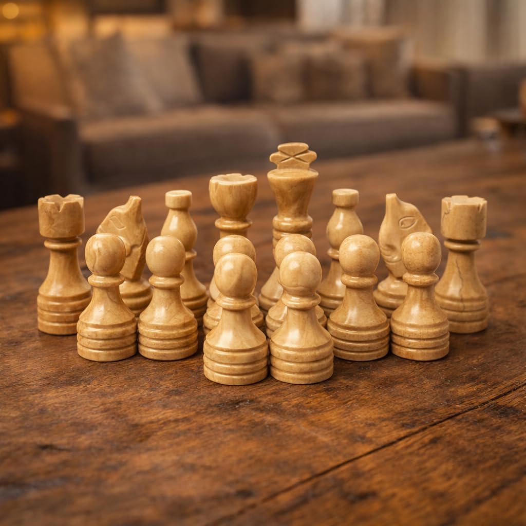 Handcrafted Premium Marble Chess Pieces Set – Elegant 32-Piece Replacement for 12-15 Inch Chess Boards Storage Box (Verona and Grey)
