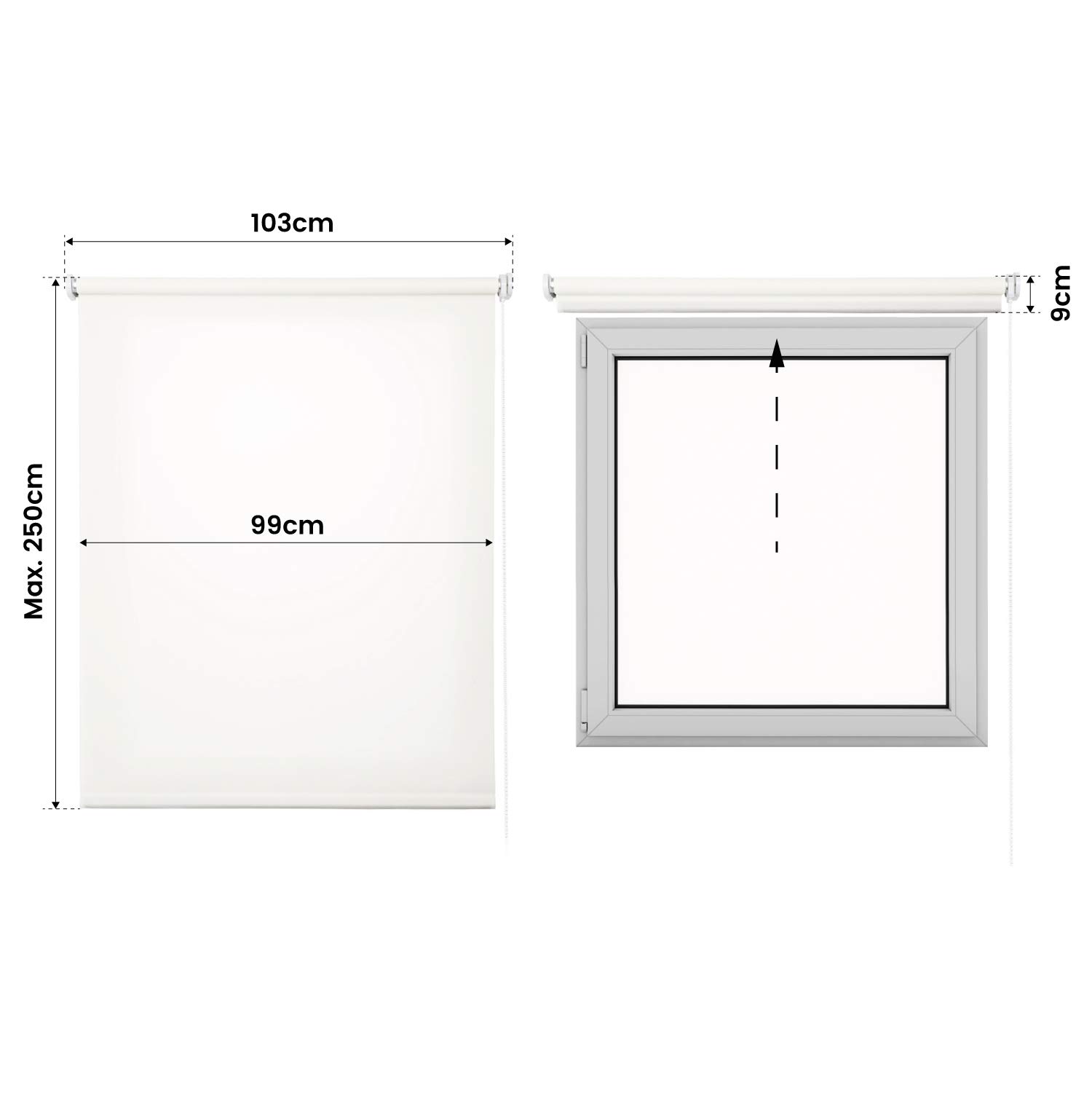 Store Enrouleur tamisant fenêtre Facile à Installer 100x250 cm Blanc Ivoire | Qualité Premium pour fenêtres et portes intérieures. Largeur tissu 99 cm Stores enrouleurs tamisants thermiques StoresDeco