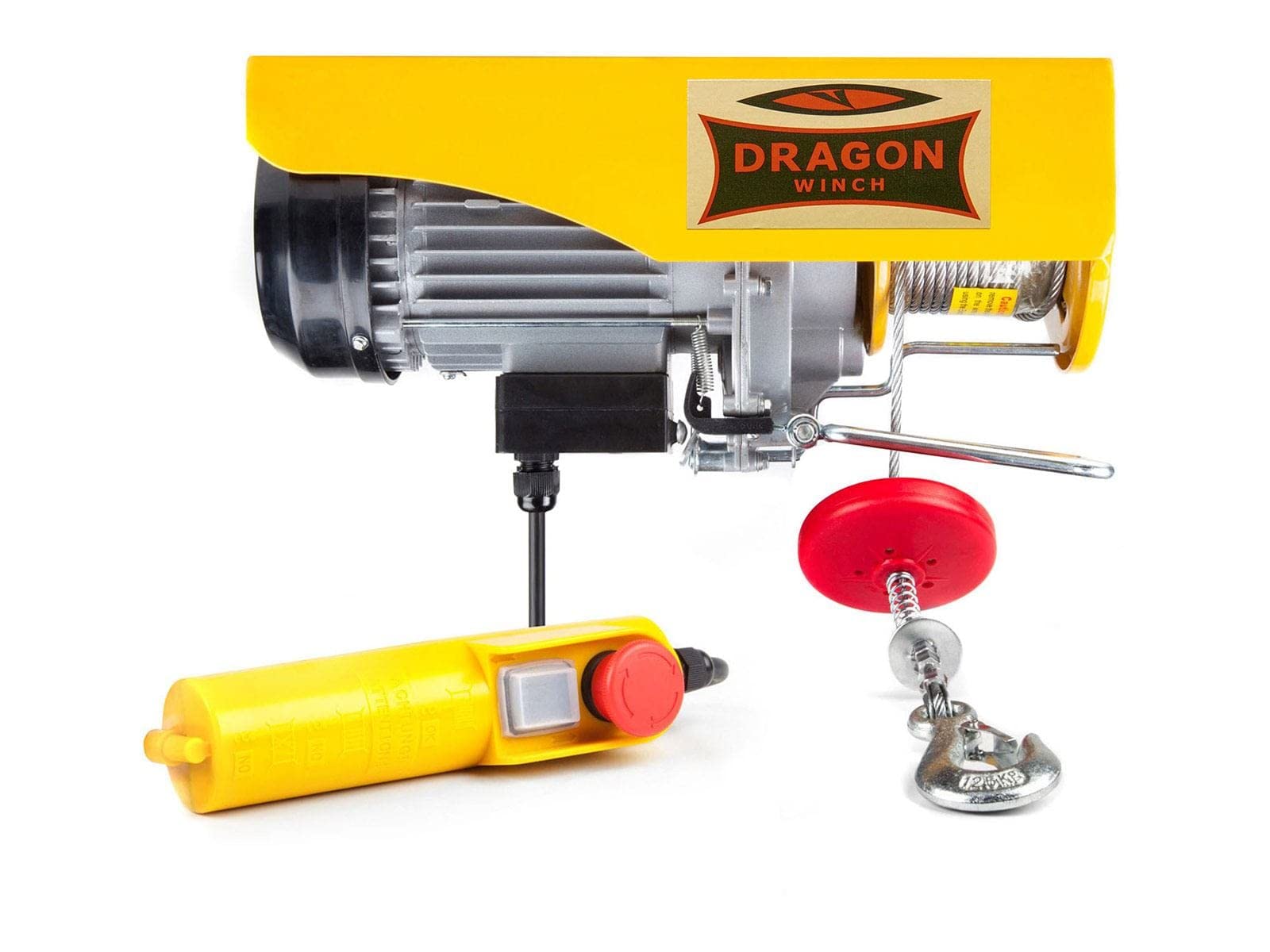 Dragon Winch Polipasto eléctrico 300/600 kg + Carretilla Eléctrica | con altura de elevación 12m/6m con cuerda de acero, freno automático y control remoto para uso en taller, almacén, obra y garaje