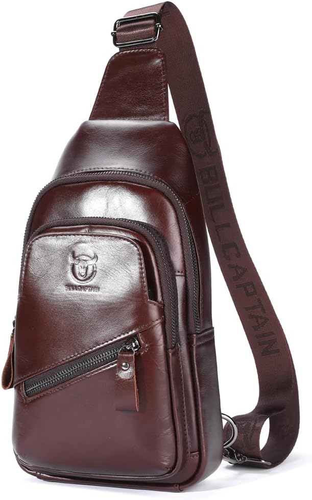 KPYWZER Vintage Leather Sling Bag Backpack for Men Crossbody Shoulder Chest Day Pack Backpacks
