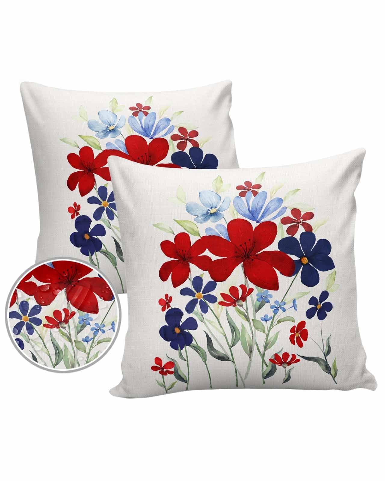 Poppy Flowers Leaves Outdoor Pillow Covers Waterproof,All Weather Cushion Case Set of 2 Decorative Pillowcases for Sofa Couch Bed Decor Patio Furniture 20