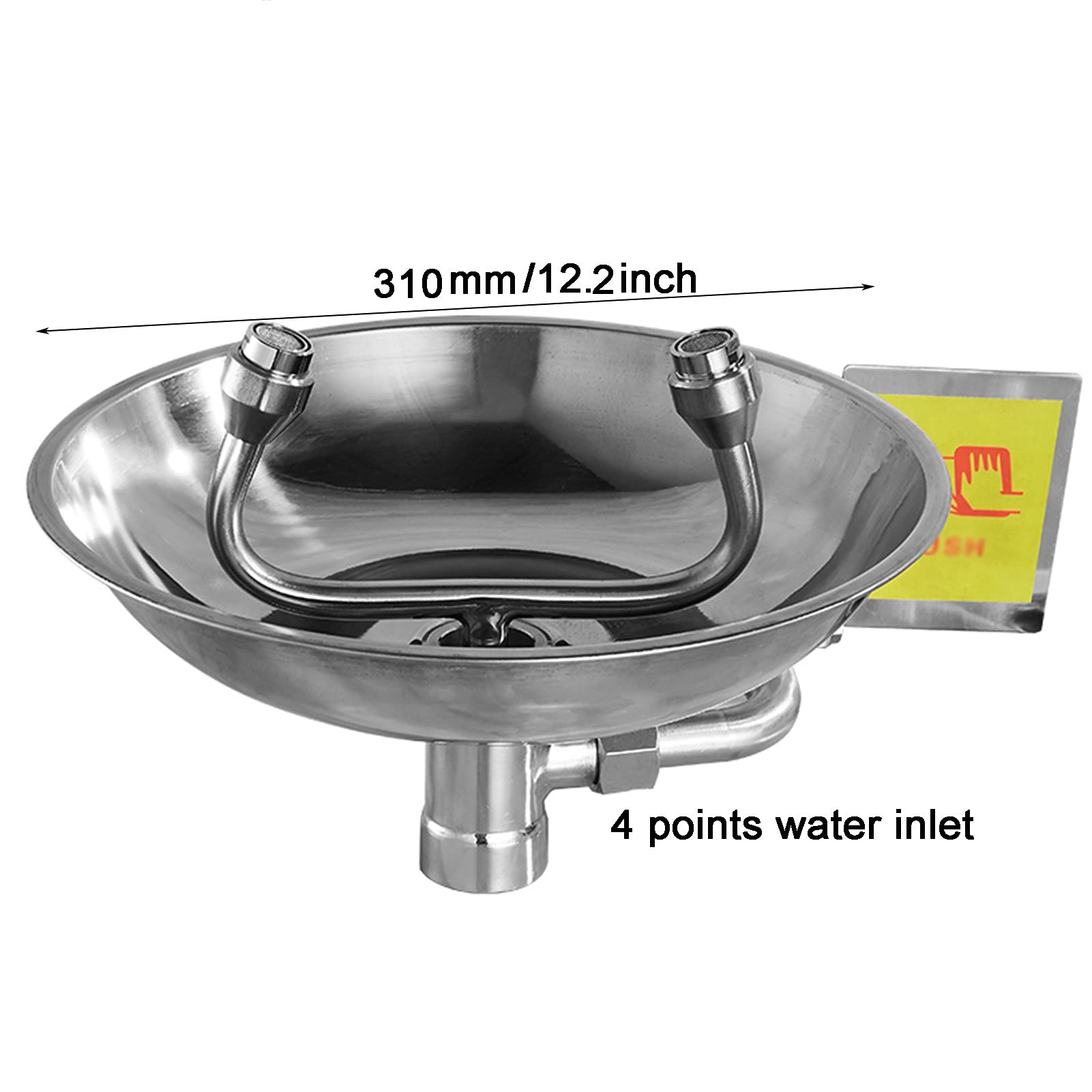 Station de Lavage oculaire d'urgence Murale en Acier Inoxydable 304, revêtement pour Le Visage et Les Yeux (31 cm/12,2 Pouces)