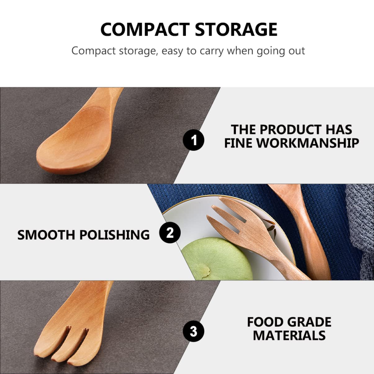 BRIGHTFUFU 1Set Wooden Utensil Adorable Cutlery Safe for Portable Forks Spoons Fun Accessory for Boys present