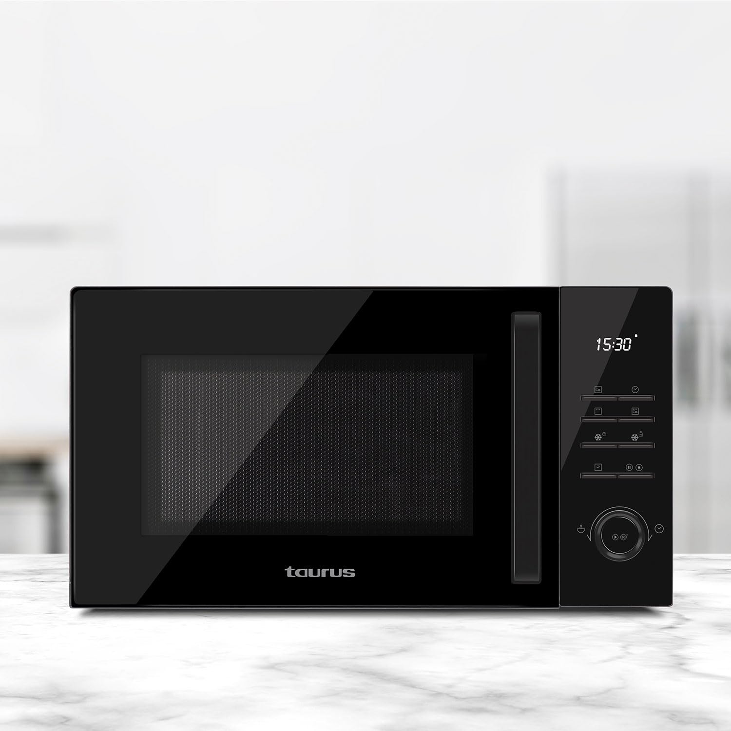 Taurus Laurent 25 Black - Microondas digital, 25L, 900W, grill 1000W, 10 niveles, función descongelar, revestimiento Shiny&Clean, hasta 99 min, función inicio programado, 480 x 430 x 280 mm, negro