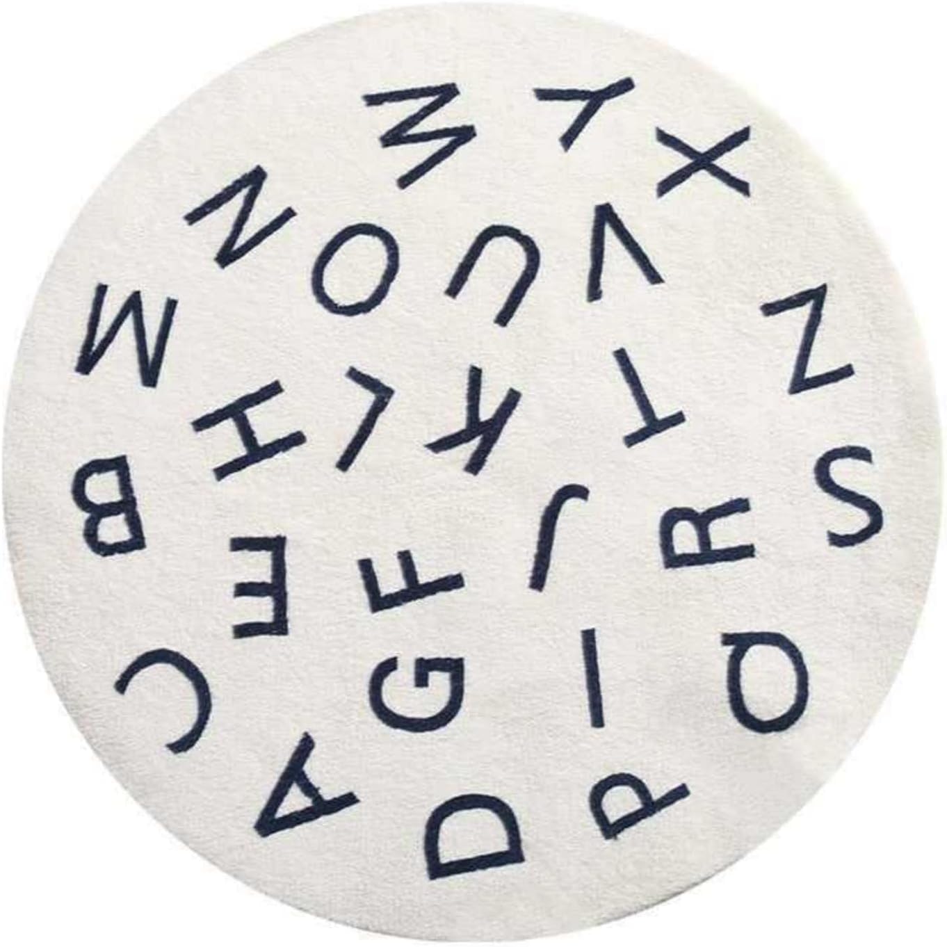 ABC Alphabet Runde Teppich weiche Cartoon Plüsch Teppich niedlich Teppich rutschfest für Baby Kinder Zimmer Klassenzimmer Kinderzimmer Zimmer Jungen Mädchen Zimmer Dekor (Weiß, 120cm)