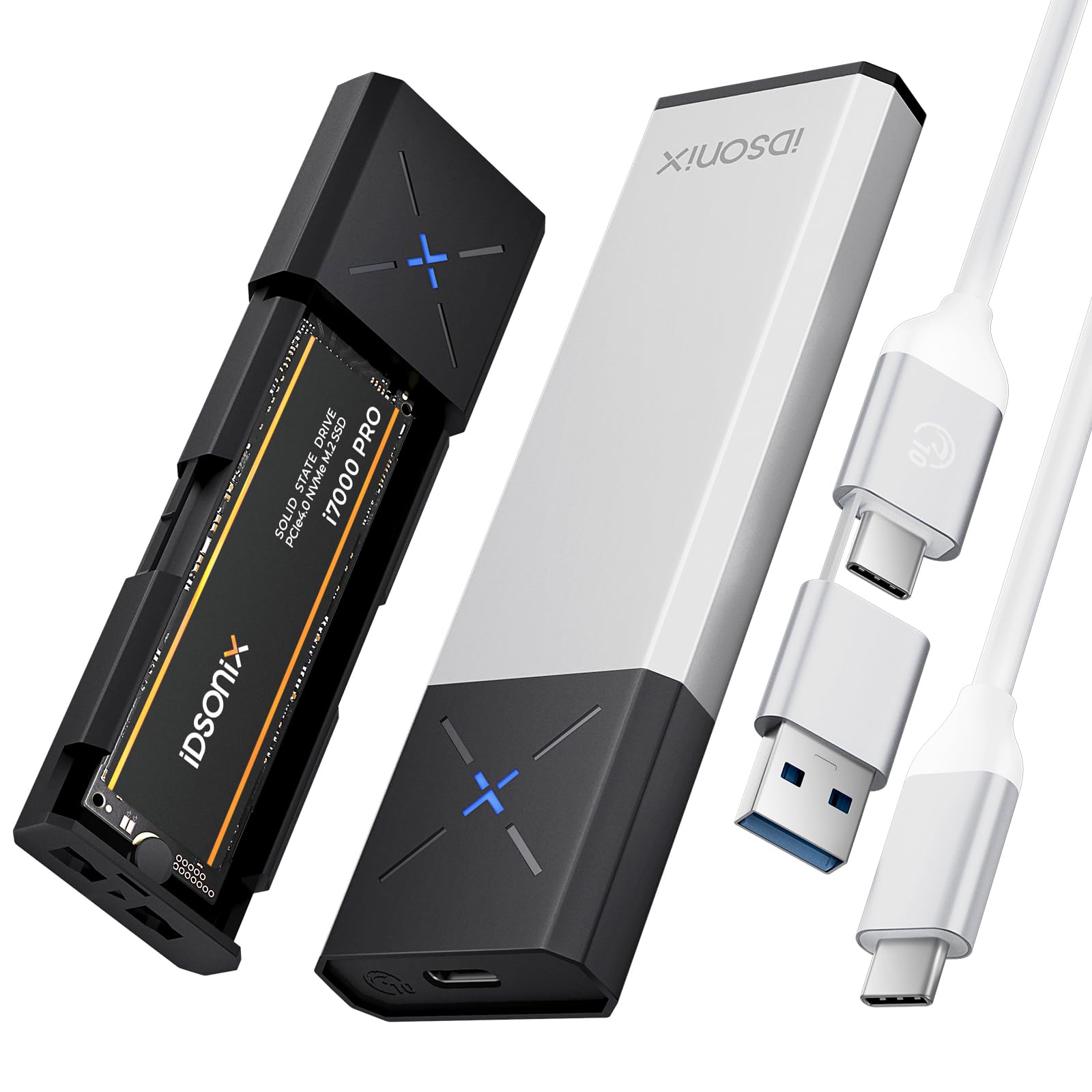 iDsonix Case SSD M.2 [NVMe&SATA], NVMe to USB 3.2 Gen2 10Gbps [Tool Free][Alluminio], Adattatore SSD M.2 NVMe con UASP&Trim, NVMe Enclosure supporta M-Key/B+M Key 2230/2240/2260/2280 SSD