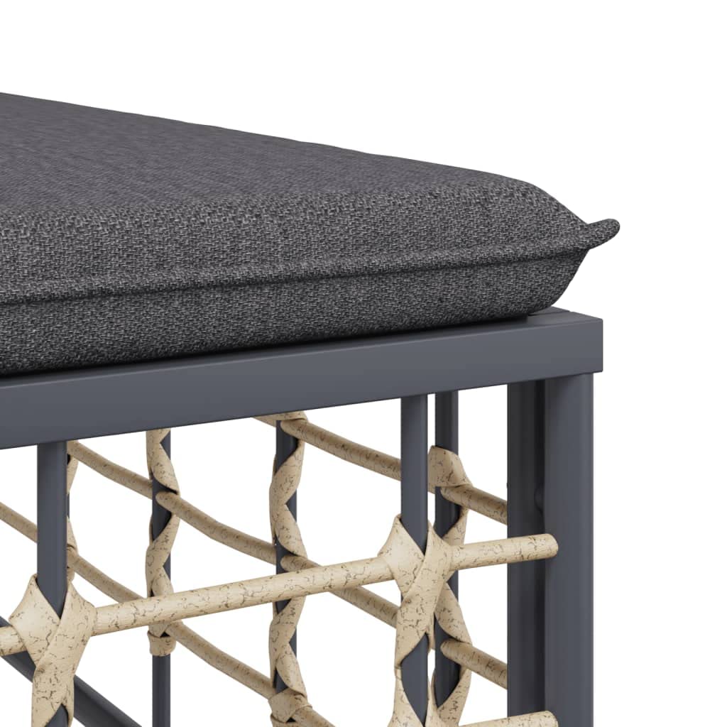 Poggiapiedi da Giardino con Cuscino in Polyrattan Grigio Scuro Sedie da esterno Lettino prendisole Divanetto da esterno Adatto per terrazze, prati e patii.
