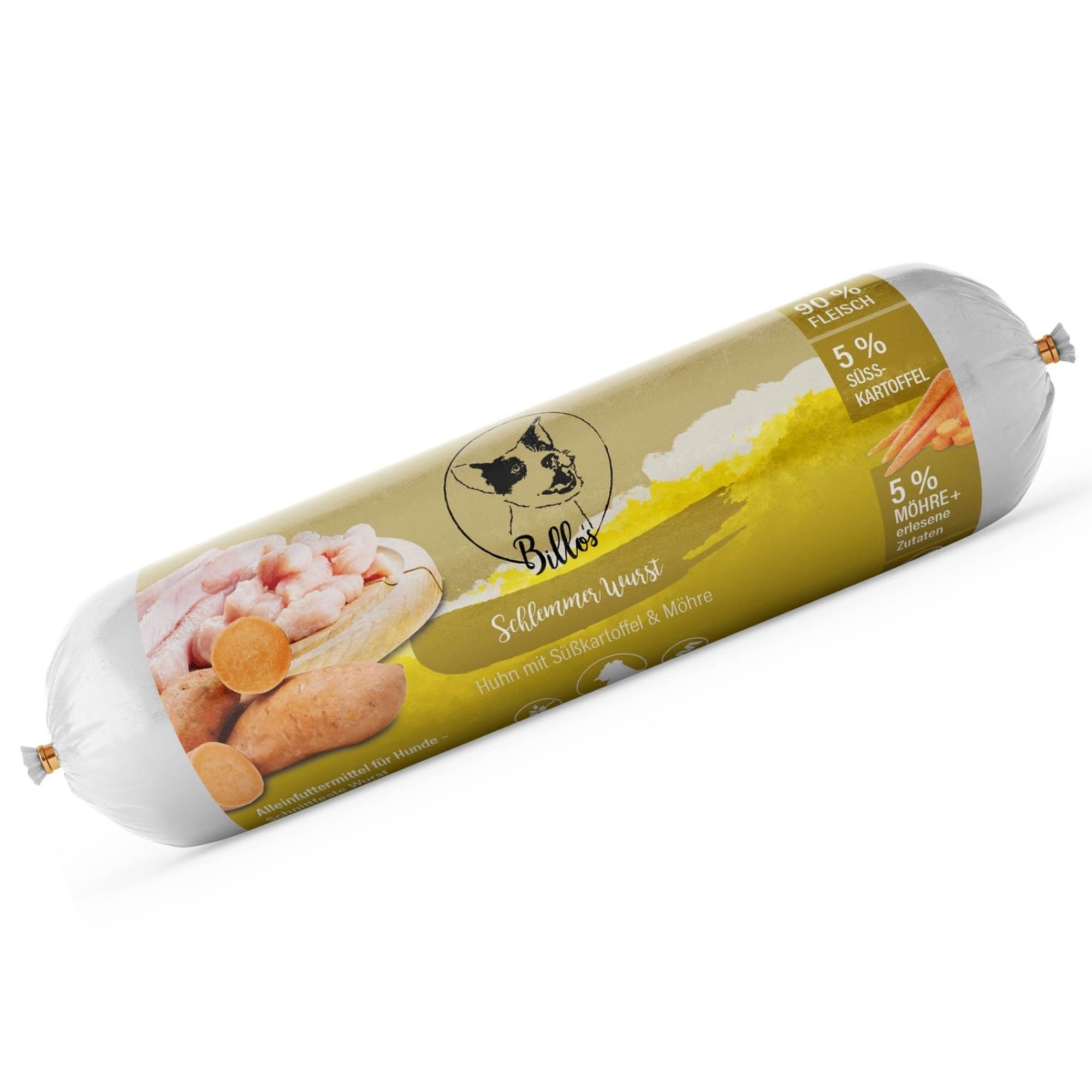 Schlemmerwurst - Salsiccia per cani, resistente ai tagli, senza cereali, pollo con patate dolci e carote, rotolo di salsiccia per cani come cibo completo, snack per allenamento, salsiccia di carne –