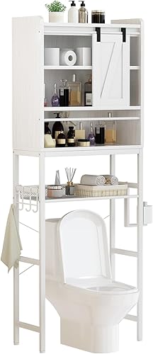 Miniatura 9 de AWQM Gabinete de almacenamiento sobre el inodoro, organizador de gabinete de baño con estante ajustable, soportes de inodoro independientes