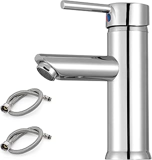 Peppermint Bathroom Sink Taps Mono Basin Mixer Tap Chrome Bathroom Taps Mixer, Single Handle Sink Basin Taps with UK Standard Hoses, Stainless Steel Sink Taps for Bathroom Basin