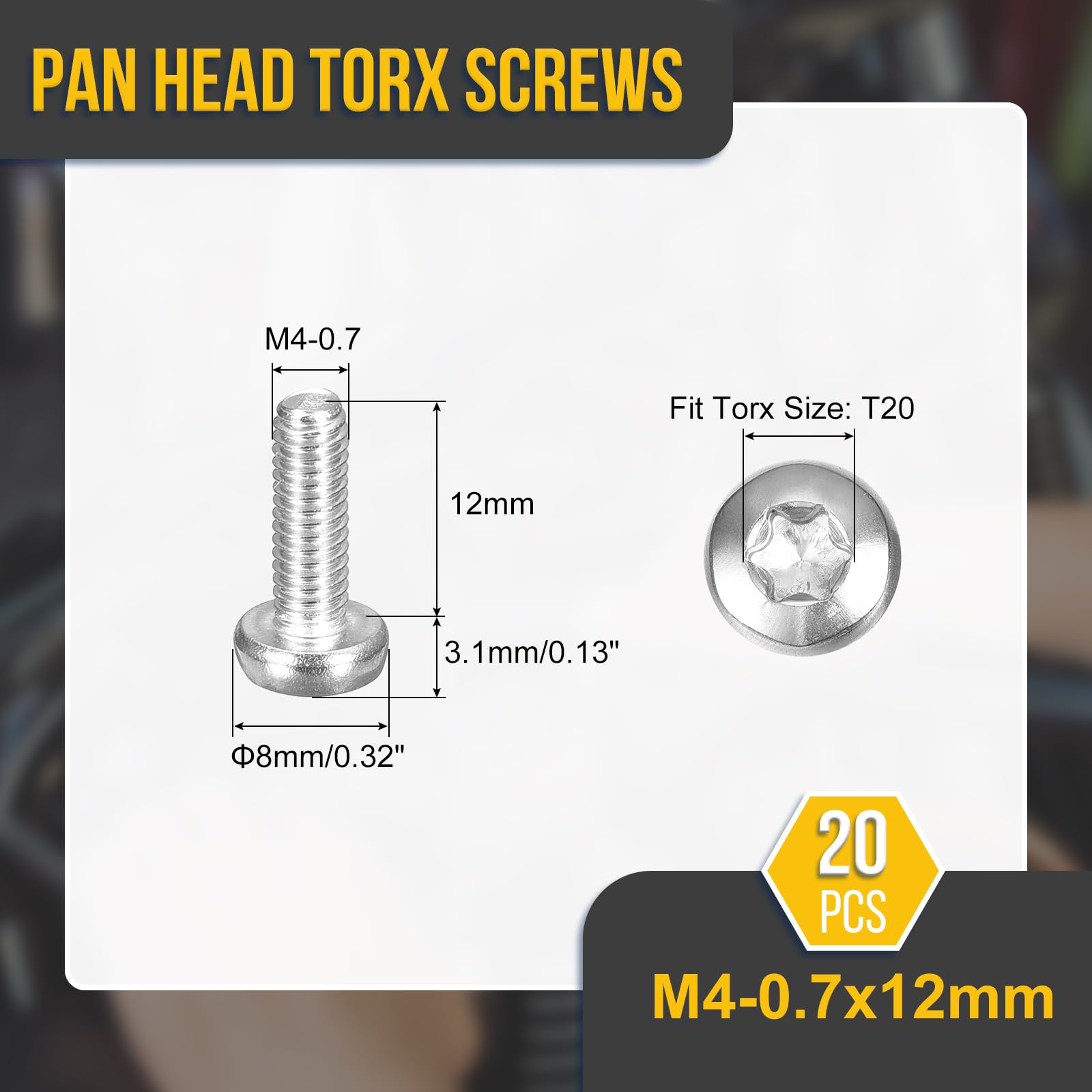 DTGN M4x12mm Pan Head Torx Security Screw, 20Pack, Good for Machinery - Image 2