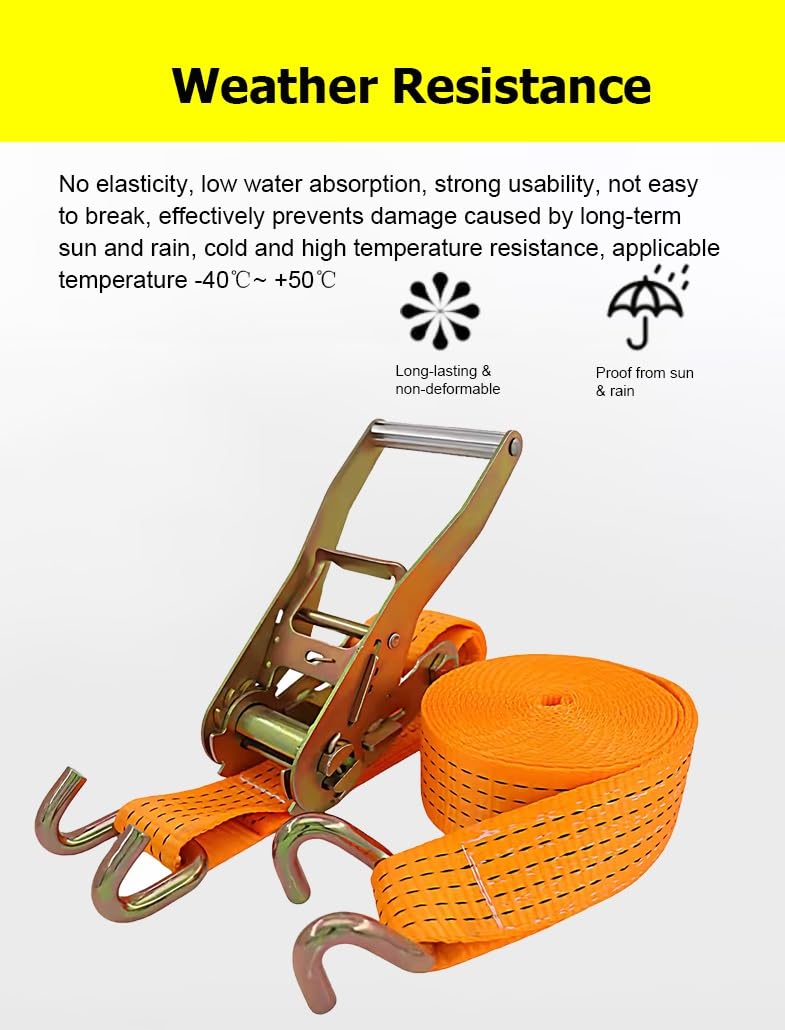 Correas de Amarre de 2 Pulgadas con trinquete, 3.3-65.6 pies de Largo Correas de Amarre con Ganchos Dobles U for Camiones, aparatos móviles Carga, remolques UTV(6sets,8.0m/26.2Ft)