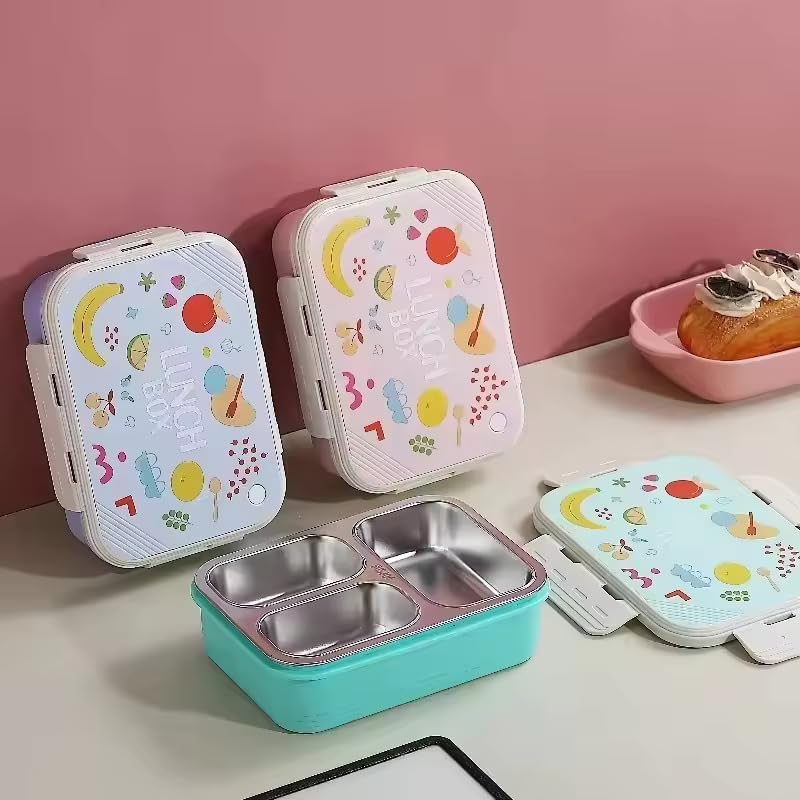 Image of Stainless Steel Lunch Box | 3-Compartment Bento Box, Leak-Proof, BPA-Free, Eco-Friendly Meal Prep Container for Adults, Kids, School, Work, & Travel | Durable & Portable Tiffin Box (Lavender)