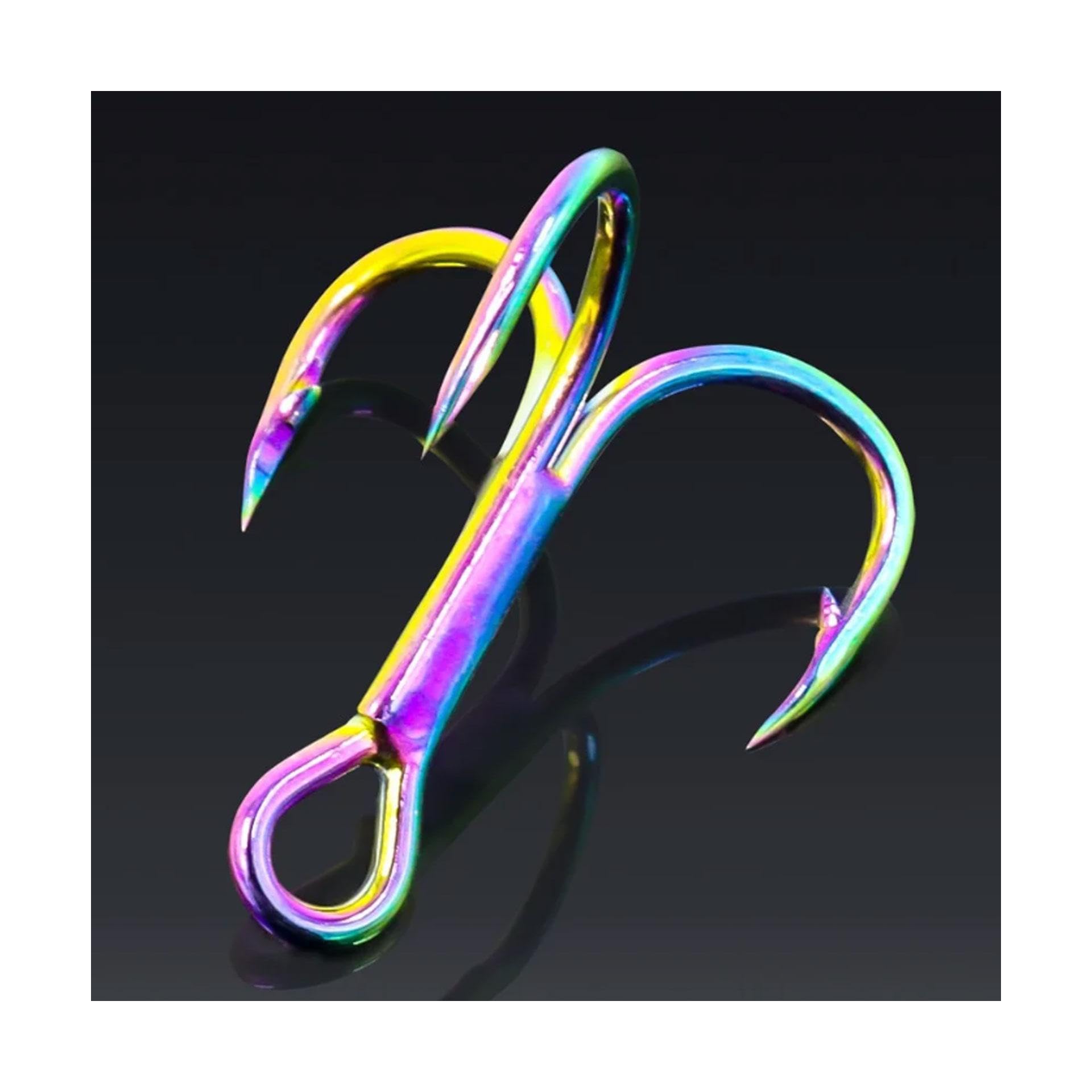 CLINGRE boutique shop uk Fish Hooks 10Pcs Fishing Hook Stainless Steel Saltwater Freshwater Colourful Rainbow Anchor Three Hooks for Fishing Fishing Accessories